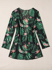 Floral Leaf Print Open Front Long Sleeve Cardigan Cover Up
