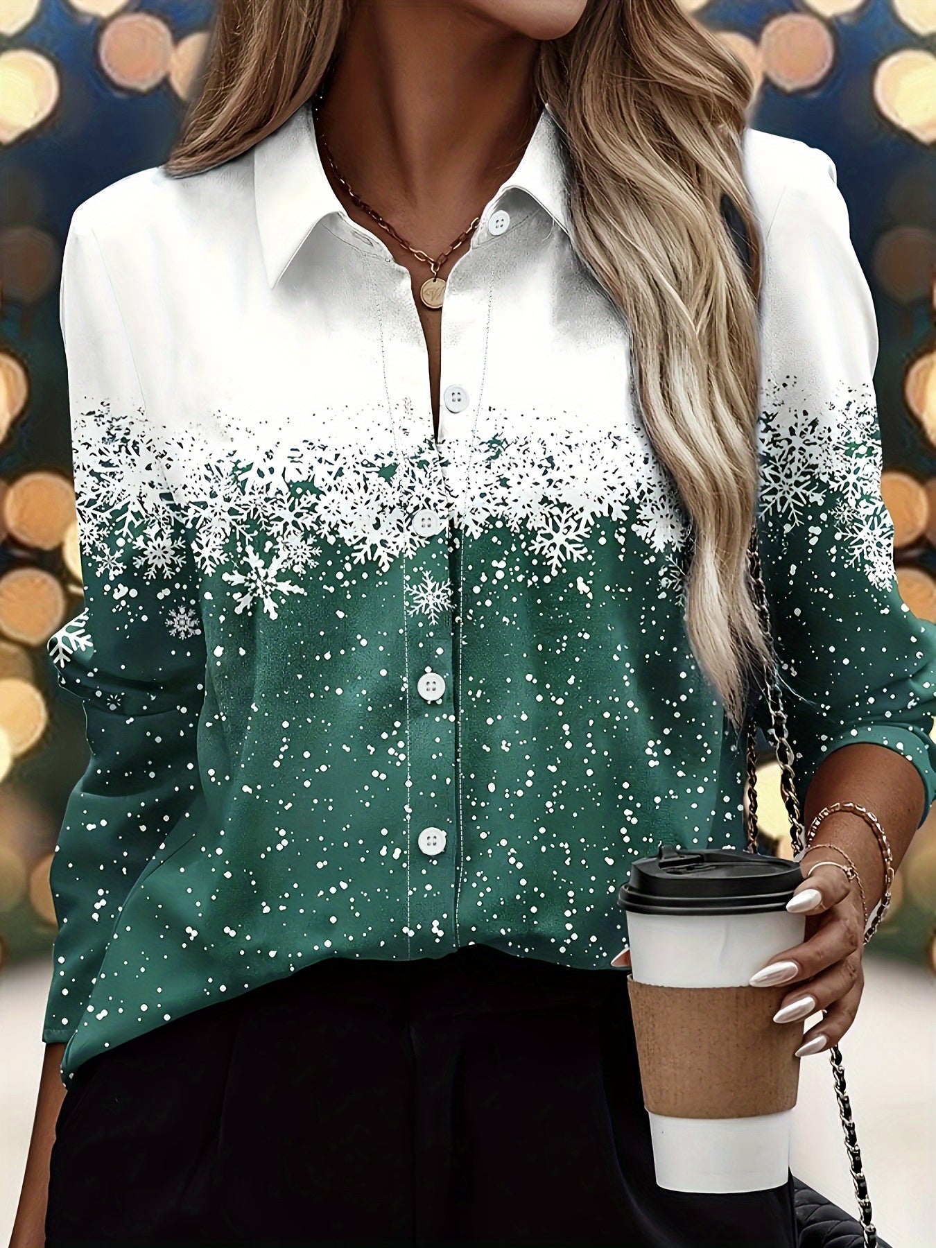  Colorblock Snowflake Blouse