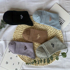 5 Pairs Heart Print Socks Breathable Mid Tube Women's Stockings