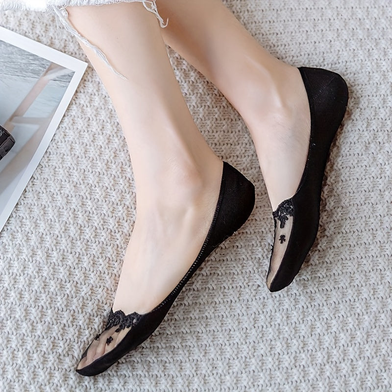 4 Pairs Floral Lace Mesh Socks Invisible Ankle Stockings