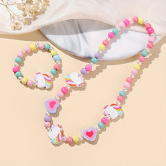 Pink Wood Fox Flower Beads Jewelry Set