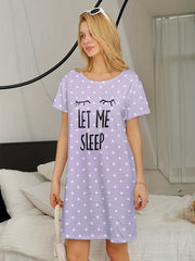 Polka Dot NightDress Short Sleeve Crew Neck Pajama Dress
