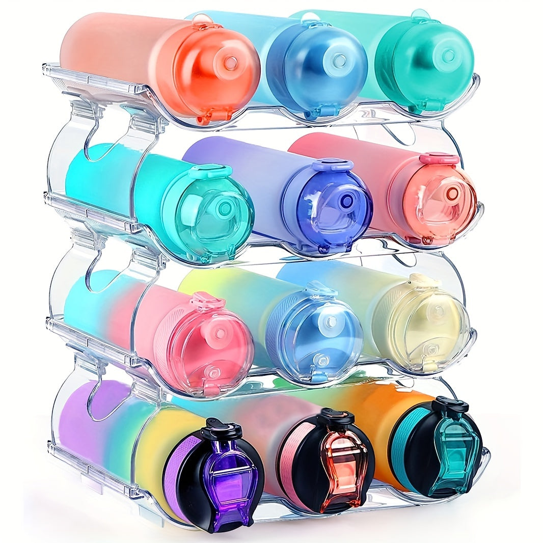 Water Bottle Organizer 4 Tier Plastic Stackable Holder Rack