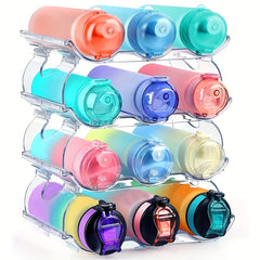 Water Bottle Organizer 4 Tier Plastic Stackable Holder Rack