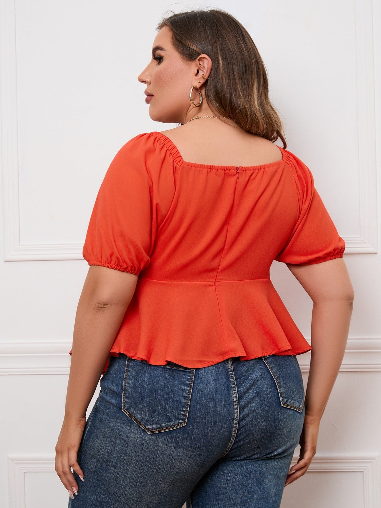  Bow Front Lantern Sleeve Blouse