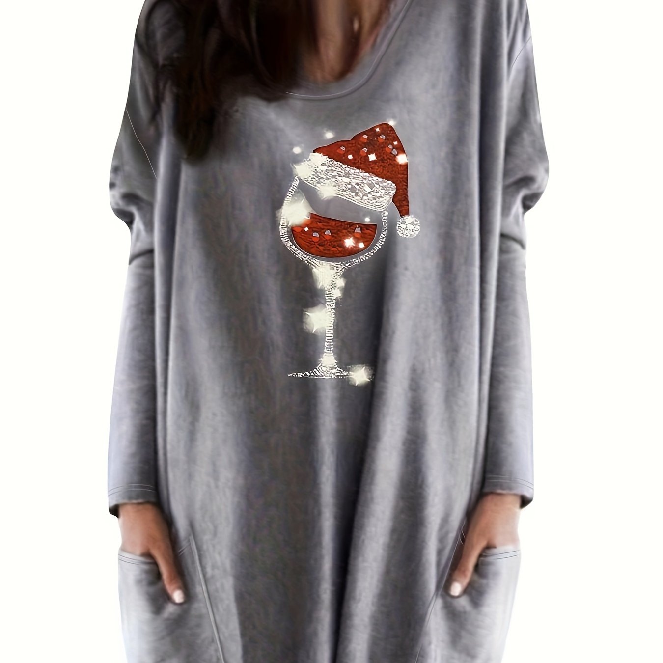  Christmas Casual Dress Women's Plus Graphic Print Long Sleeve
