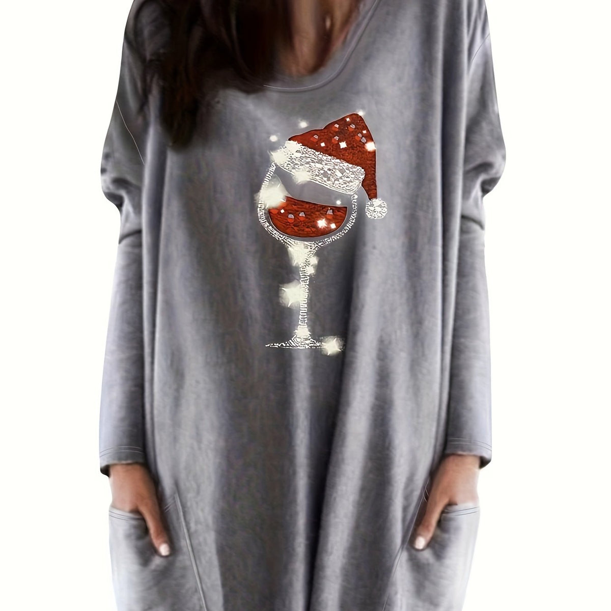  Christmas Casual Dress Women's Plus Graphic Print Long Sleeve