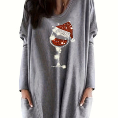  Christmas Casual Dress Women's Plus Graphic Print Long Sleeve