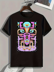 Cartoon Pattern Print Men's Graphic T-shirt, Summer Casual Comfy Tees