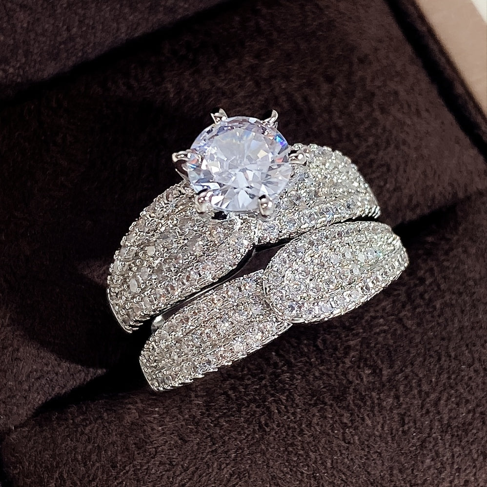 925 Silver Plated Zircon Bridal Wedding Ring Set