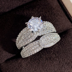 925 Silver Plated Zircon Bridal Wedding Ring Set
