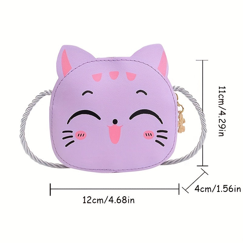 Cartoon Cat Crossbody Bag for Girls Mini PU Leather Shoulder Bag with Coin Purse