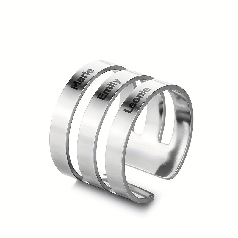 Personalized Engraved Name Ring Stainless Steel Adjustable Finger Ring