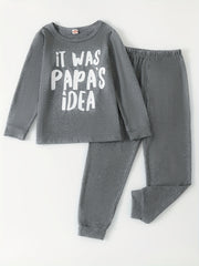 Kid's Cozy Pajamas 2pcs Long Sleeve Top & Solid Pants Set