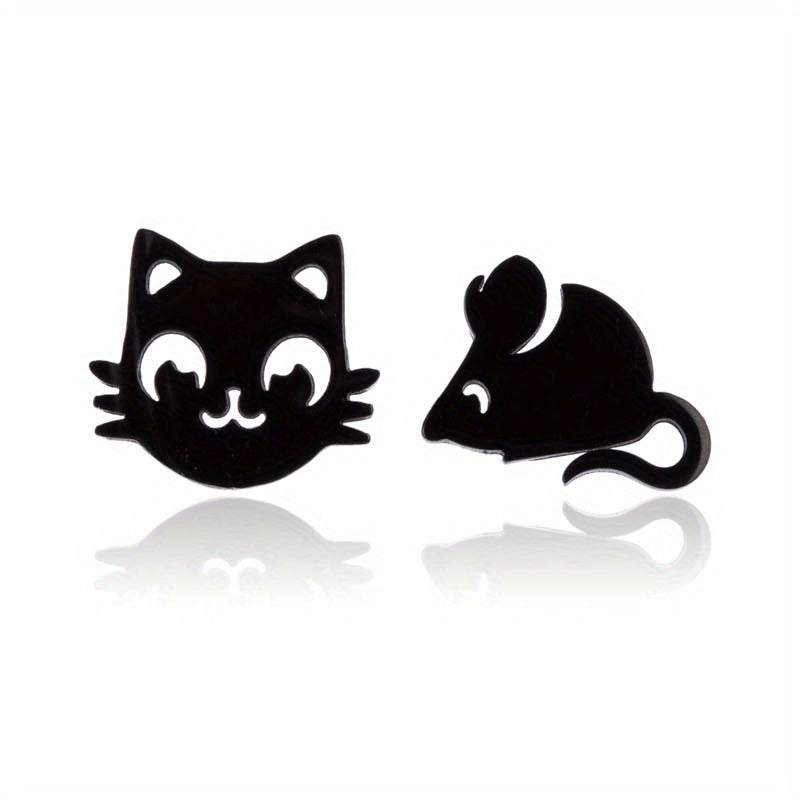 Stainless Steel Cat And Mouse Stud Earrings