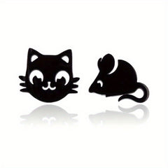 Stainless Steel Cat And Mouse Stud Earrings