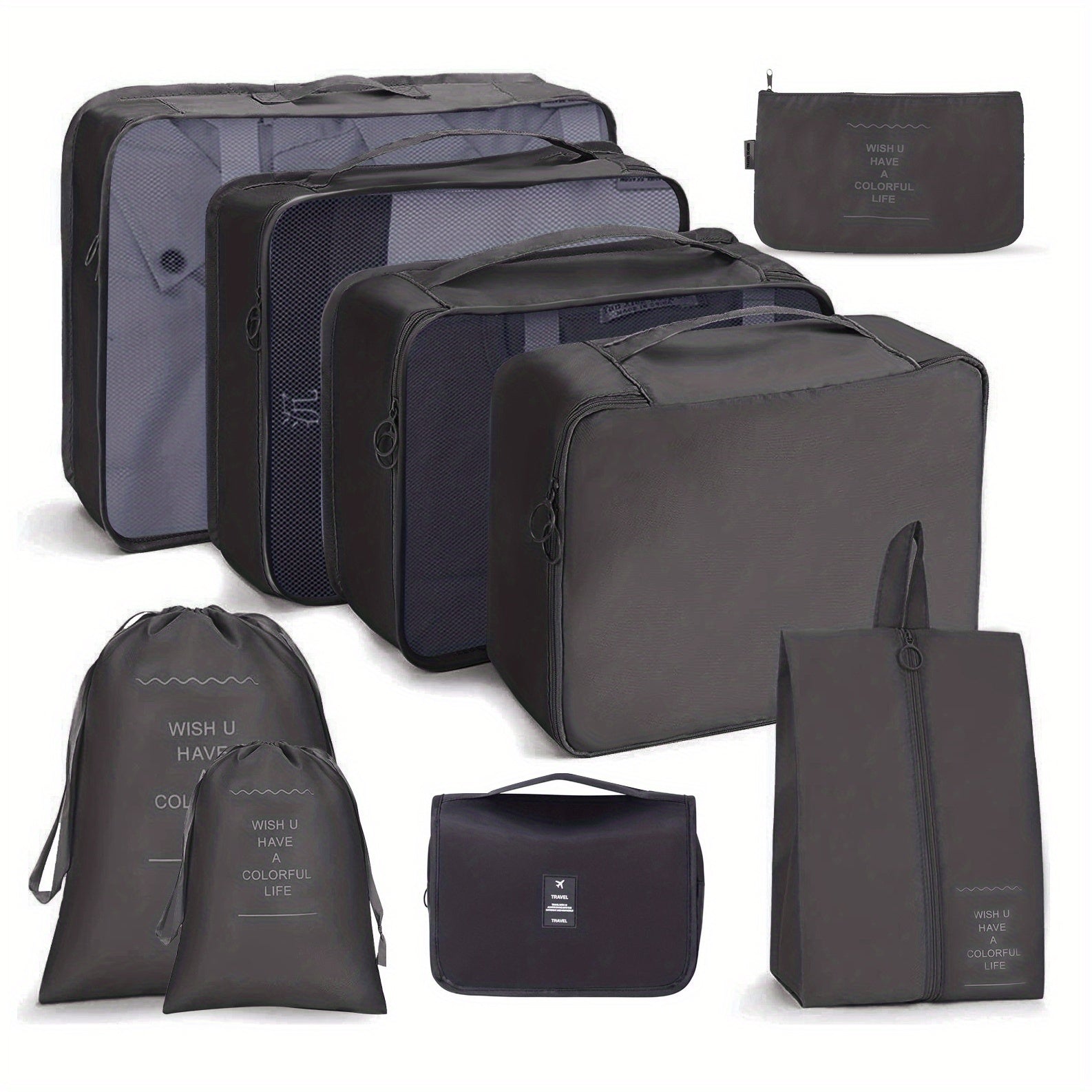 9 Pcs Travel Packing Cubes Lightweight Luggage Organizers