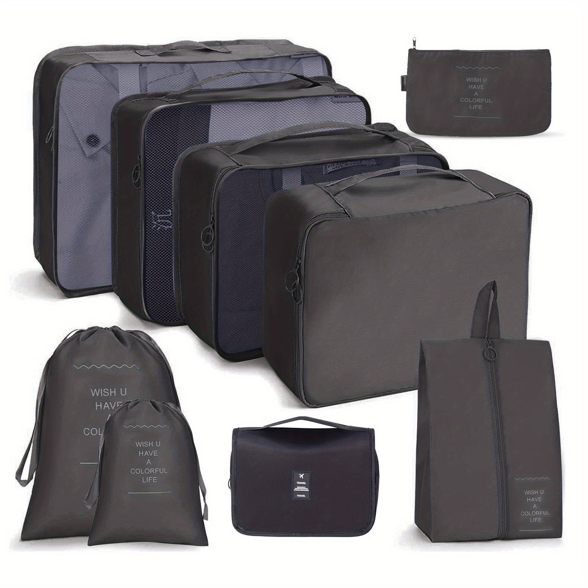 9 Pcs Travel Packing Cubes Lightweight Luggage Organizers