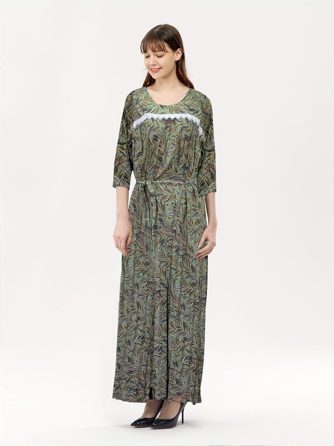  Tropical Print Boho Kaftan Maxi Dress
