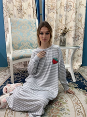 Strawberry Print Long Sleeve Lounge Dress