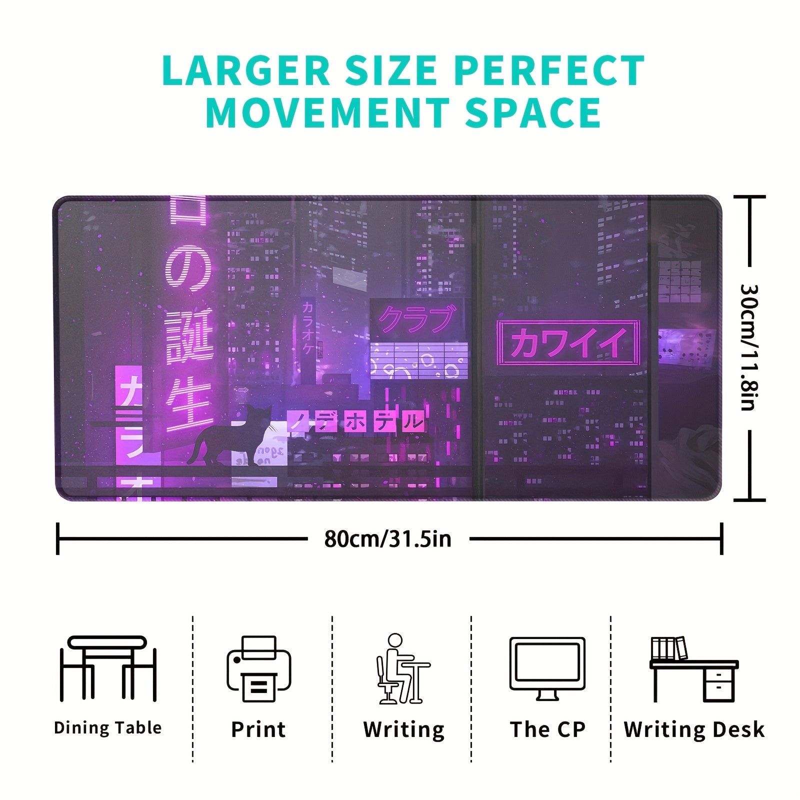 Cyber Vaporwave Gaming Mouse Pad XL Extended Large Mat Keyboard Stitched Edges