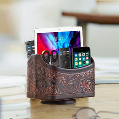 Rotating Remote Control Holder PU Leather Organizer