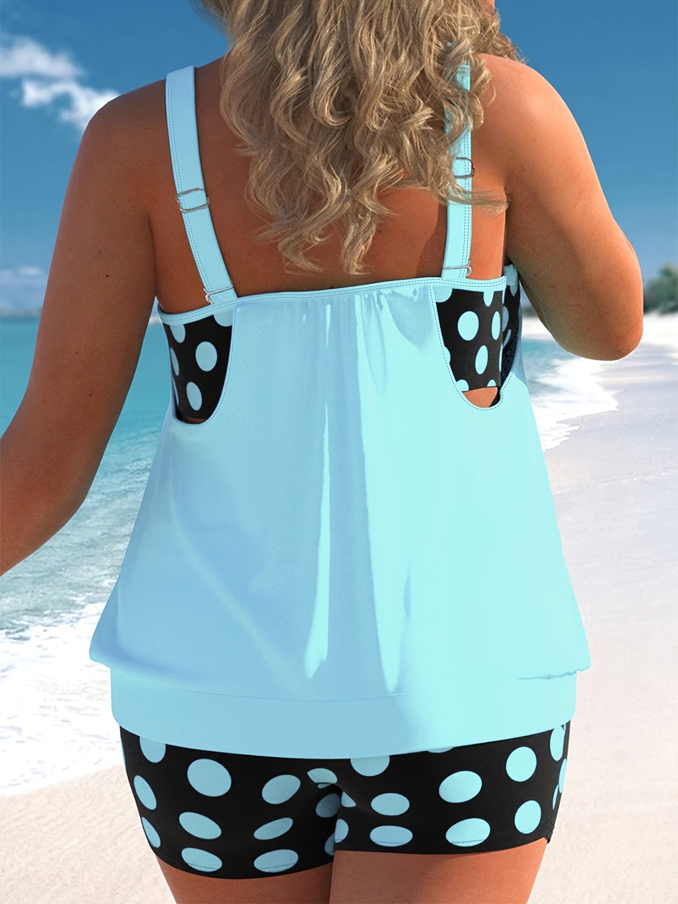  Gothic Tankini Set Spider Skull & Polka Dot Print Scoop Neck