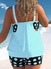  Gothic Tankini Set Spider Skull & Polka Dot Print Scoop Neck