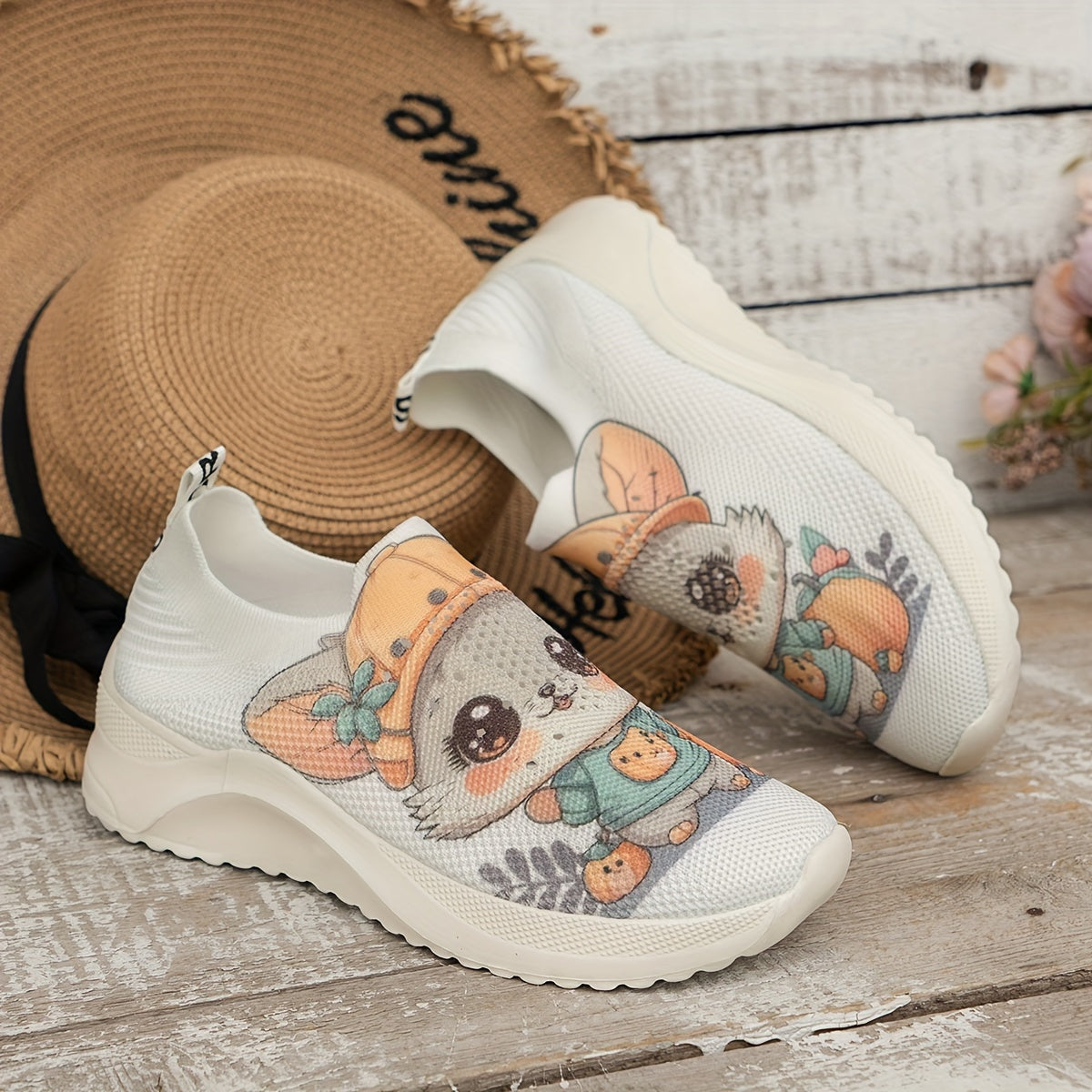 Cartoon Print Heighten Running Shoes Shock Absorption Non Slip Sneakers
