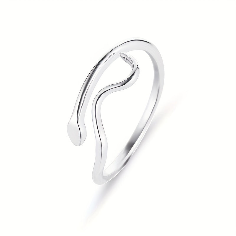 Heart Wave Cuff Ring with Rhinestone Inlay