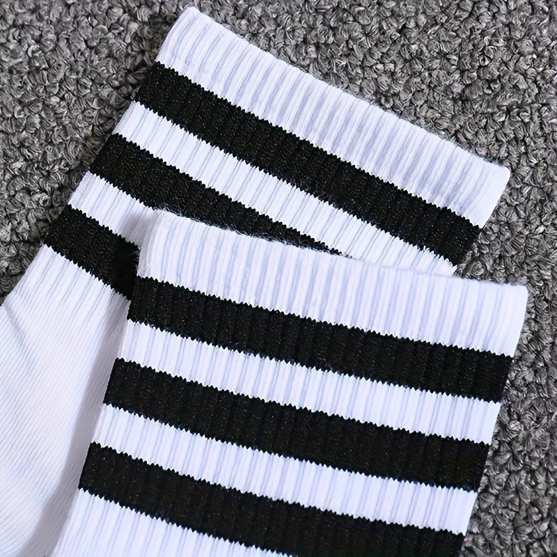 6 Pairs Striped Sports Socks Breathable Mid Tube Women's Stockings