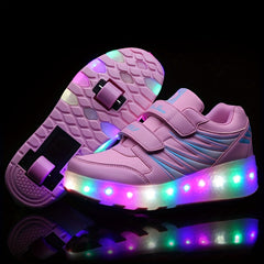 Girl's LED Light Up Roller Shoes with Hook and Loop Closure