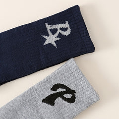 2 Pairs Classic Mid Tube Socks Letter Pattern Women's Stockings