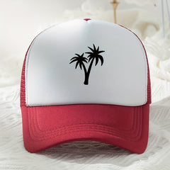 Coconut Tree Print Trucker Hat Mesh Block Baseball Cap Lightweight