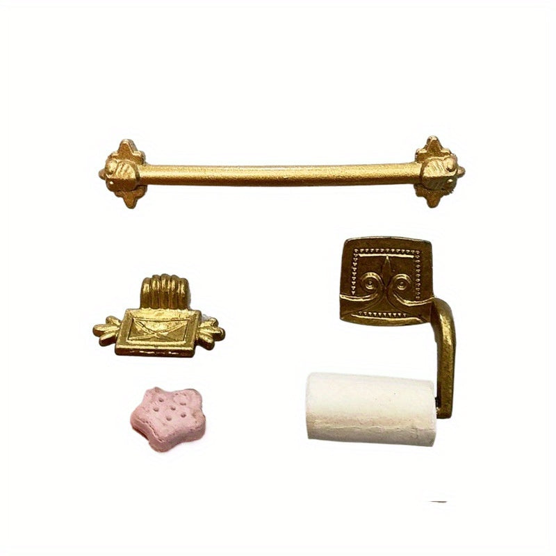 1:12 Dollhouse Bathroom Towel Rack Soap Paper Holder Golden Baroque Style