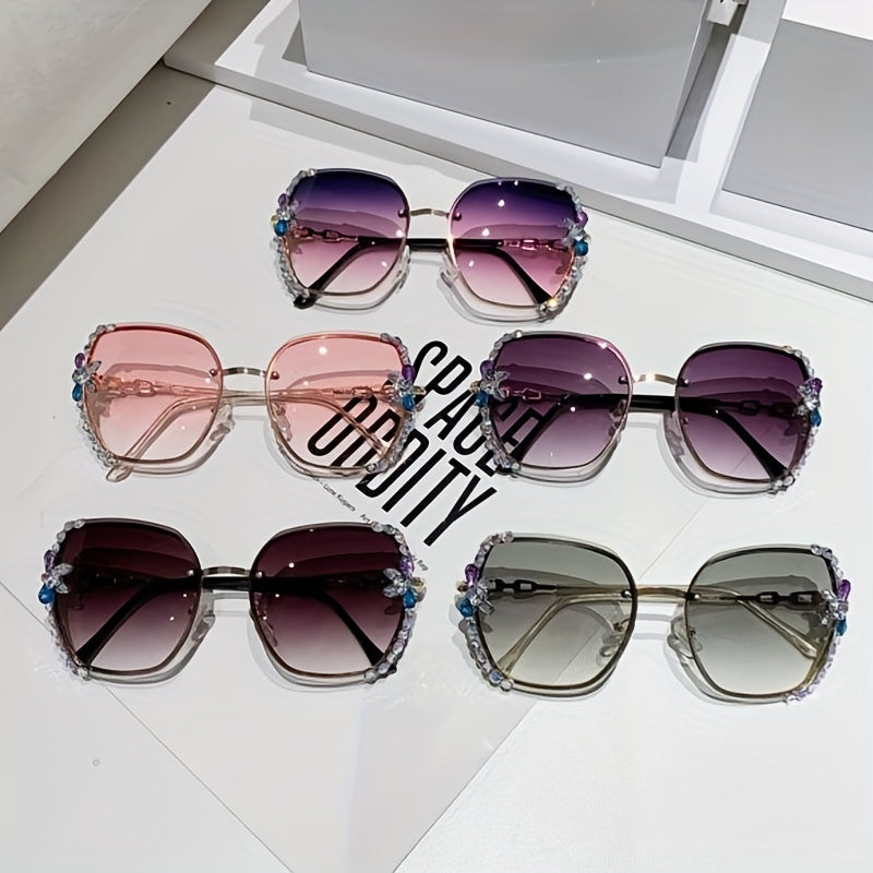 Rhinestone Rimless Sunglasses Gradient Shades UV400