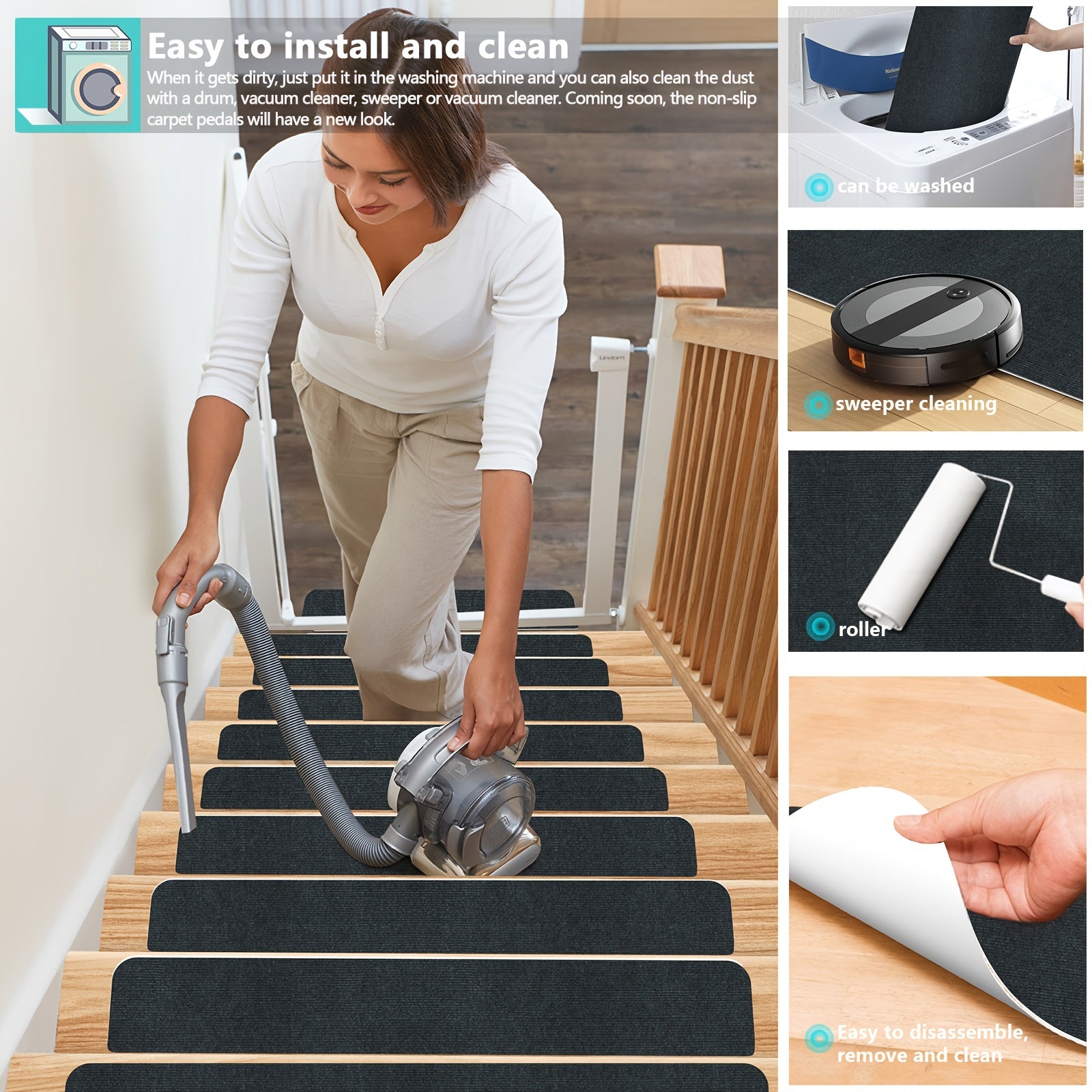 15pcs Stair Tread Carpet Anti-slip Step Mat Home Decor
