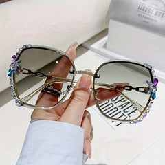 Rhinestone Rimless Sunglasses Gradient Shades UV400
