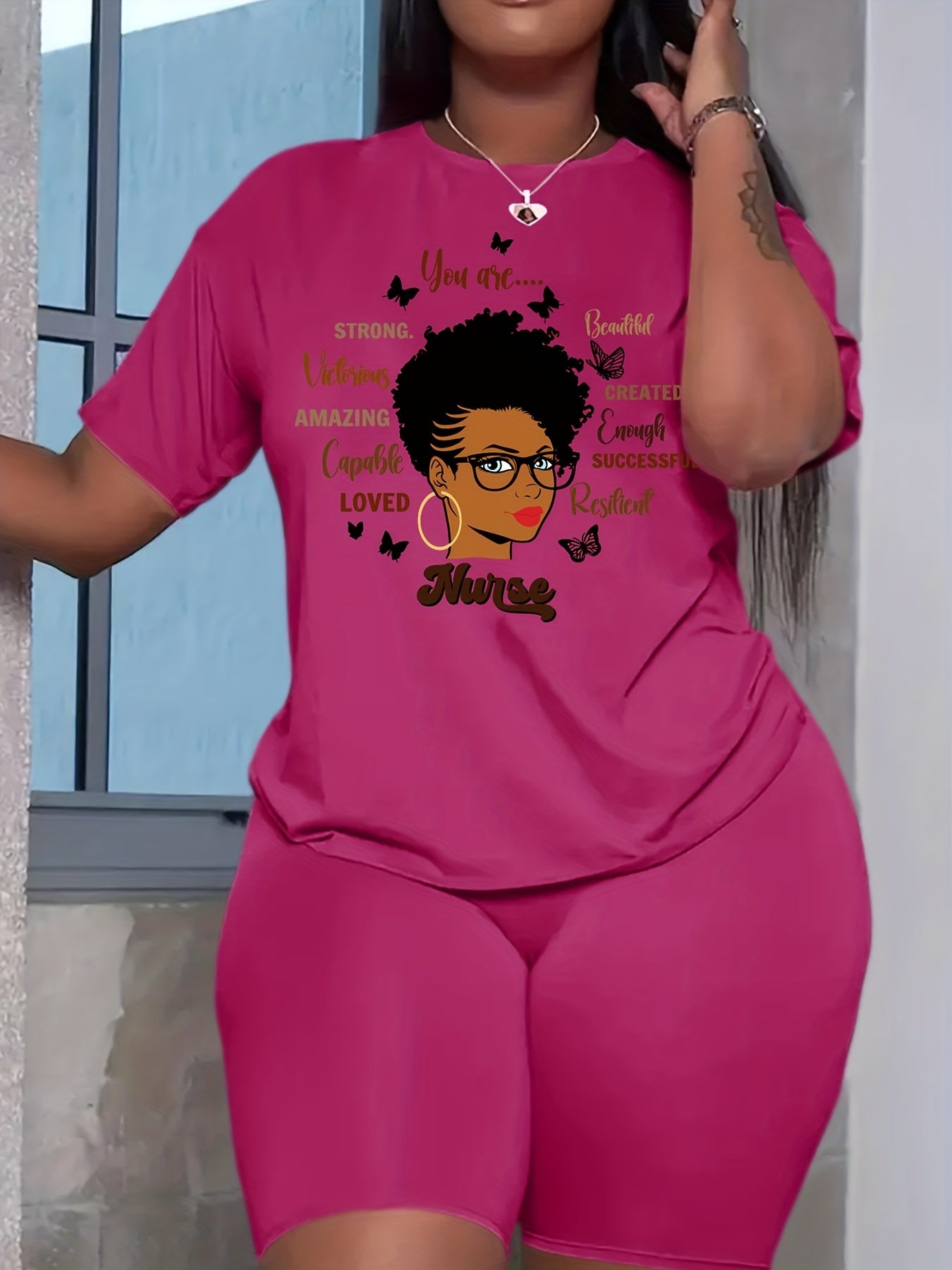 Women's Successful Two Piece Set Casual Short Sleeve T shirt & Biker Shorts