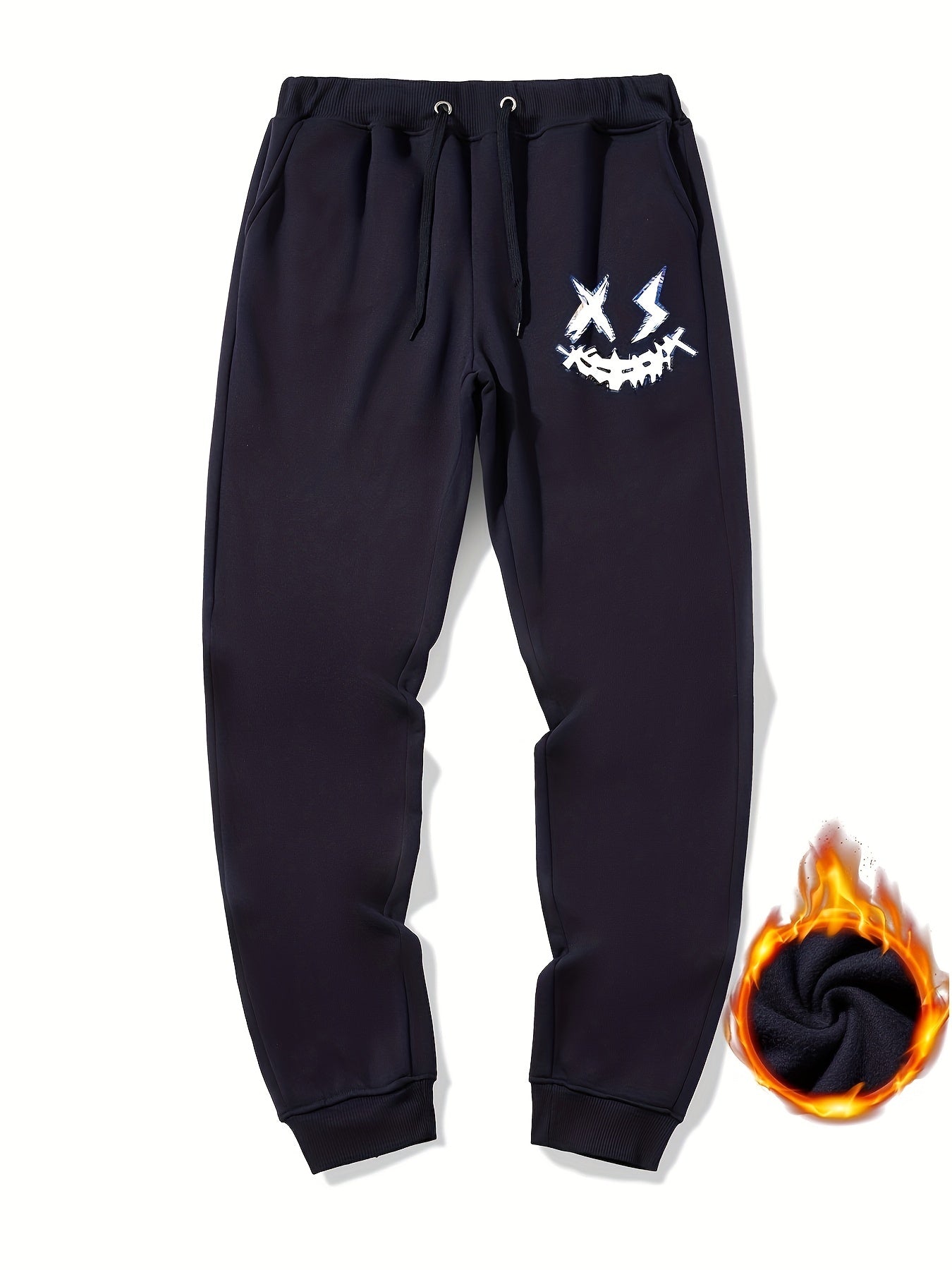 Men s Smile Print Drawstring Fleece Sweatpants