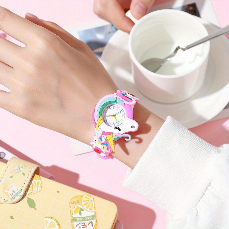 Pastel Rainbow Unicorn Watch for Girls, Silicone Strap, Analog, Quartz