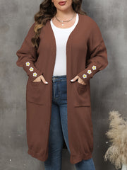 Women's Plus Daisy Appliques Long Sleeve Cardigan