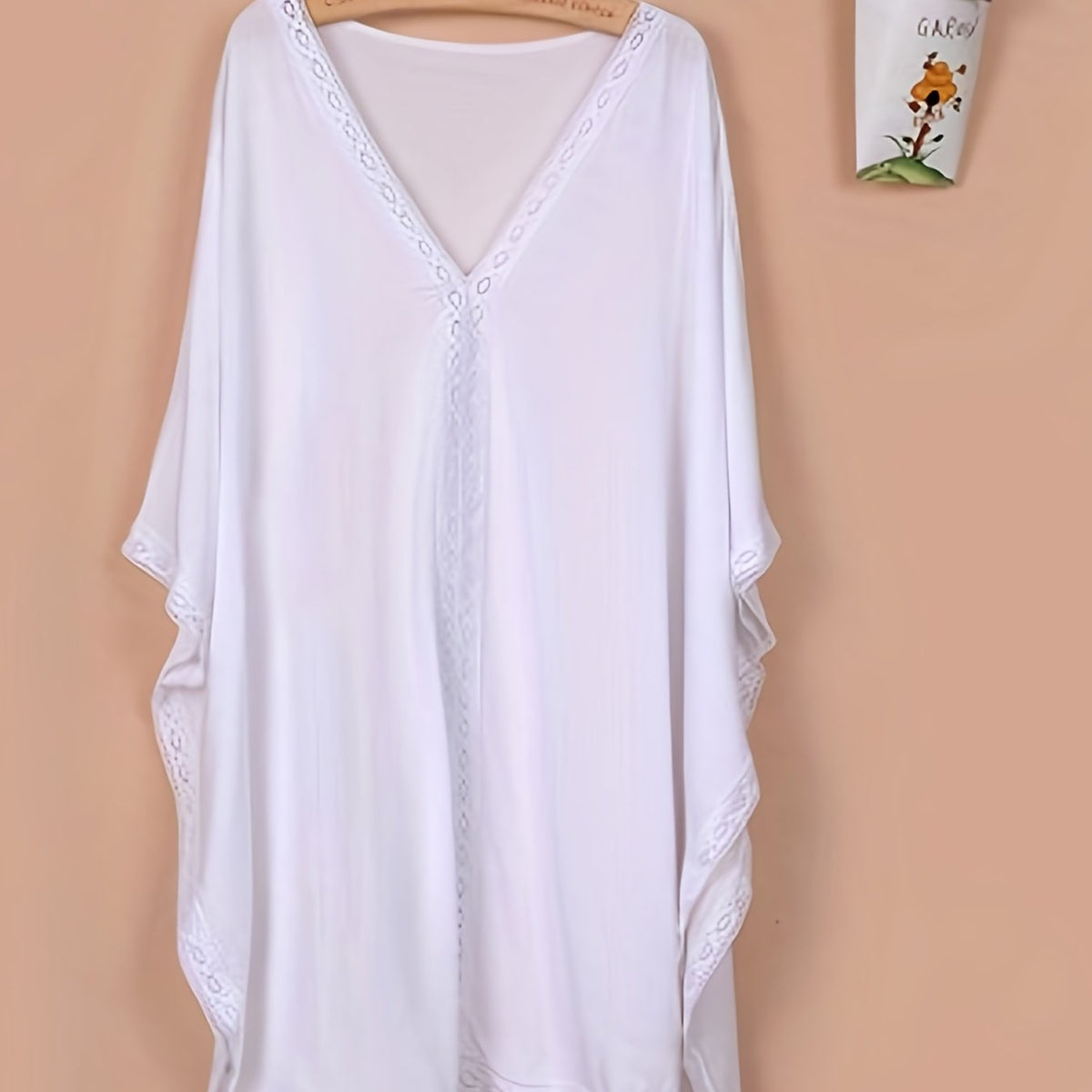 V Neck Cover Up Tops Loose Fit Solid Contrast Trim Beachwear