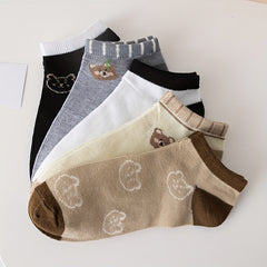5 Pairs Cartoon Bear Print Socks Women's Stockings