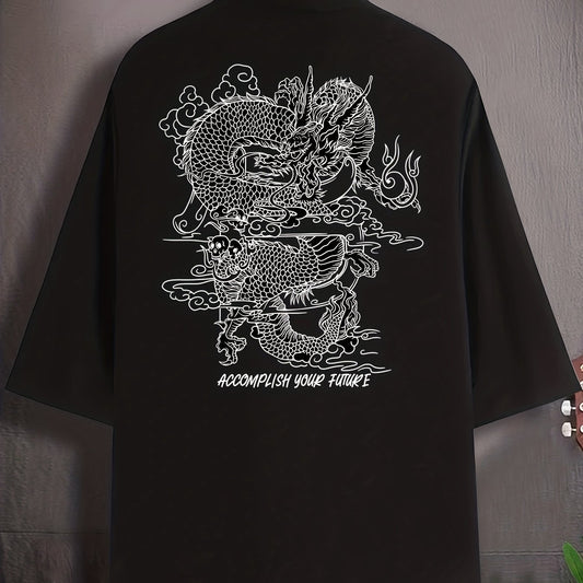 Dragon Graphic Print Men's Casual Short Sleeve Lapel Shirt