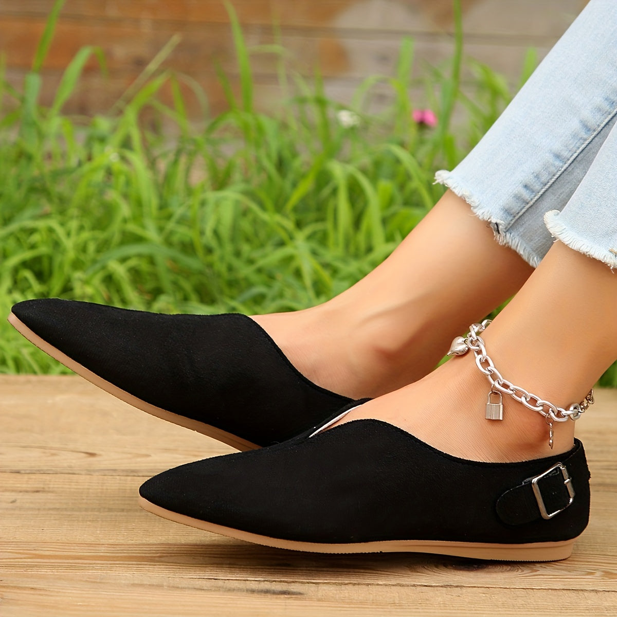 Lightweight Closed Toe Slip On Shoes with Buckle Strap Details