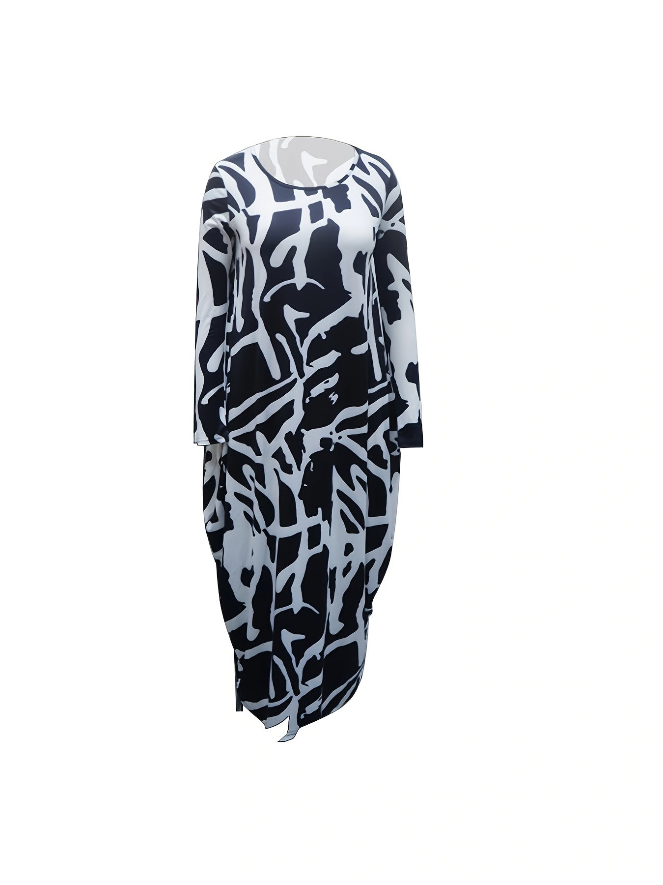Women's Plus Graffiti Print Long Sleeve Casual Dress