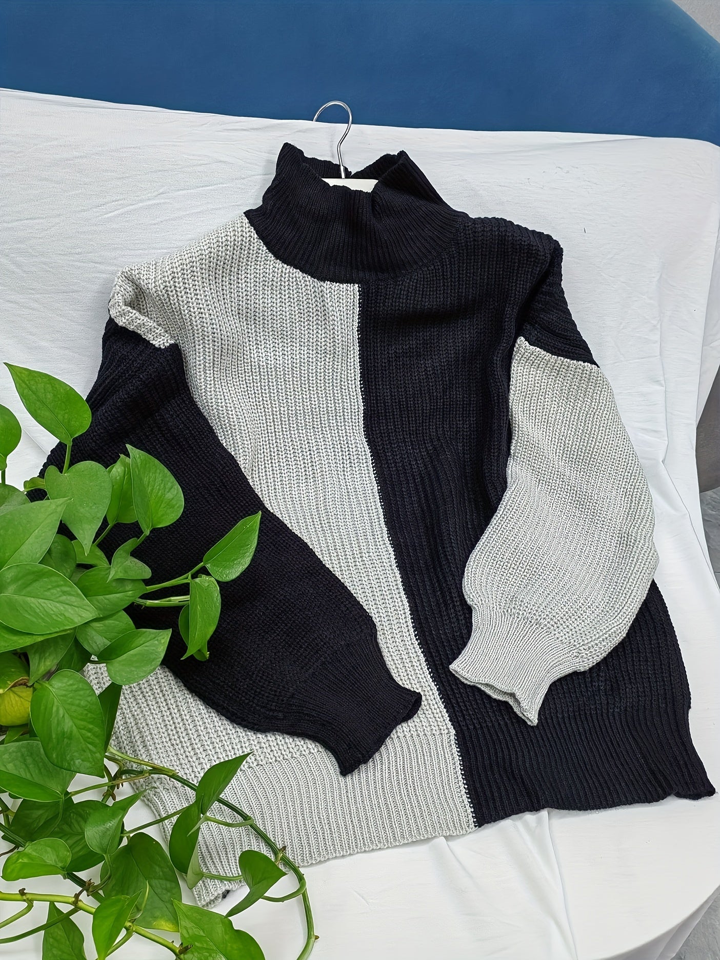  Colorblock High Neck Sweater Women's Plus Medium Stretch