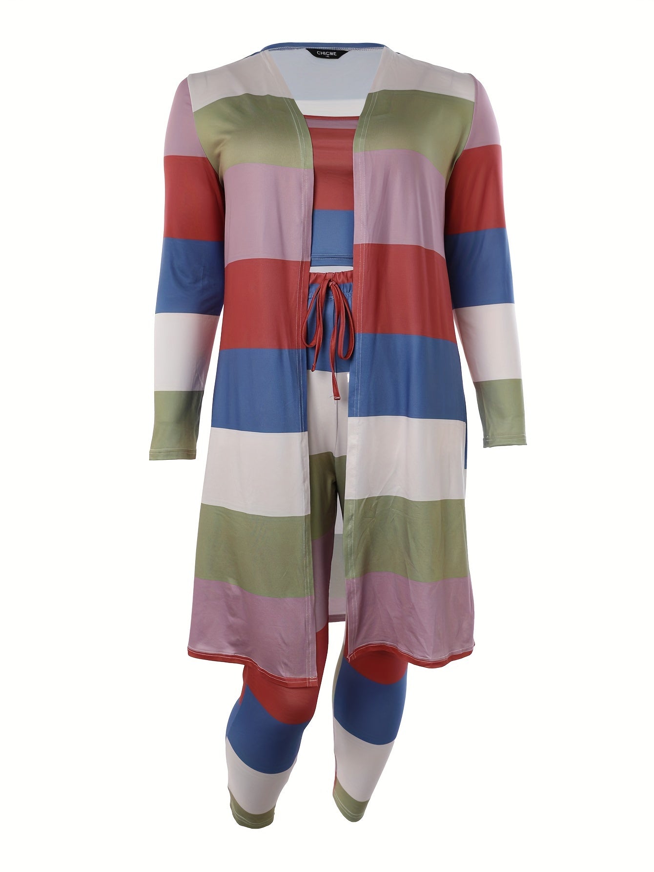  Colorblock Cardigan Top & Pants 3pc Set