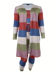  Colorblock Cardigan Top & Pants 3pc Set